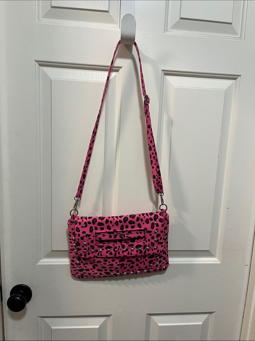 Pink Leopard Print Crossbody Shoulder Bag